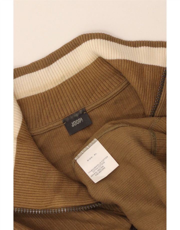 Joop Mens Zip Neck Jumper Sweater XL Brown Cotton