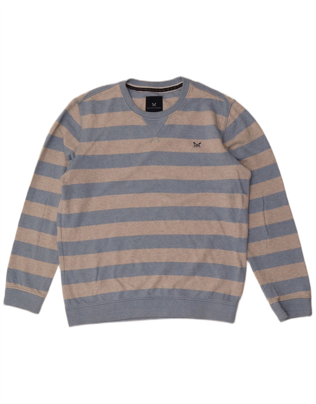 CREW CLOTHING Mens Sweatshirt Jumper Large Grey Striped Cotton