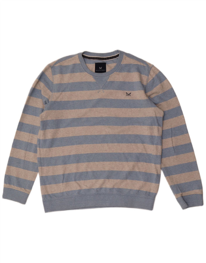 CREW CLOTHING Mens Sweatshirt Jumper Large Grey Striped Cotton