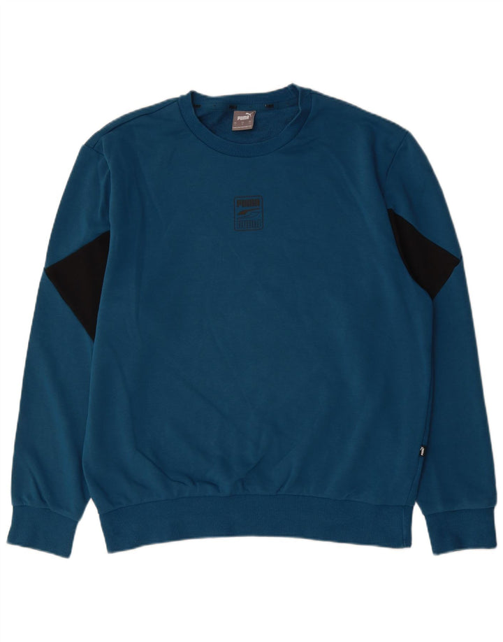 PUMA Sweatshirt-trøje til mænd Large Blue Colourblock Bomuld