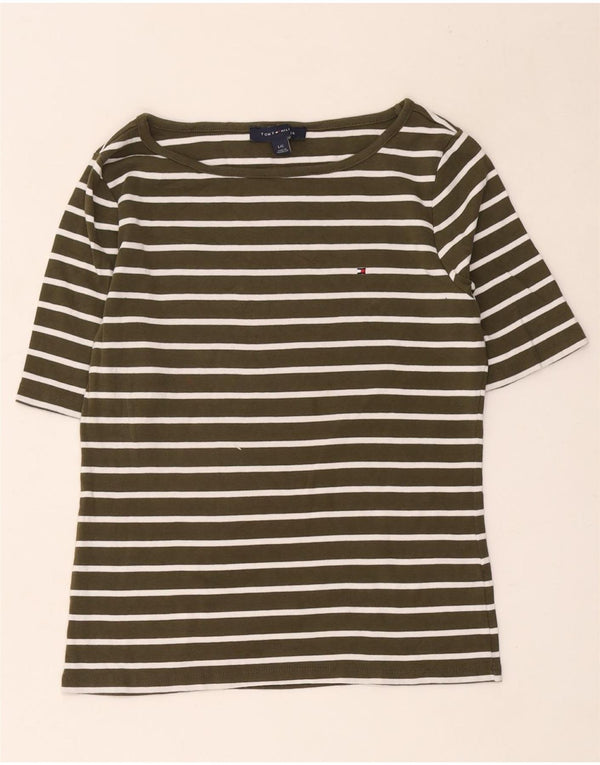 T-shirt da donna Tommy Hilfiger Top UK 14 grande cotone a righe kaki