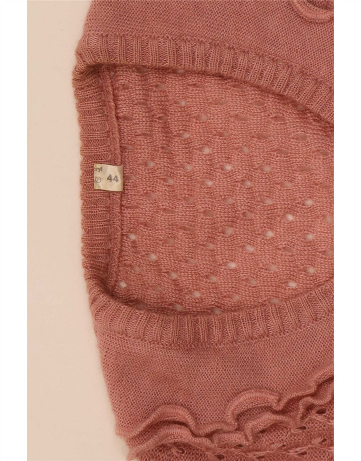 Vintage mujer volante delantero V-cuello jersey suéter IT 44 rosa medio