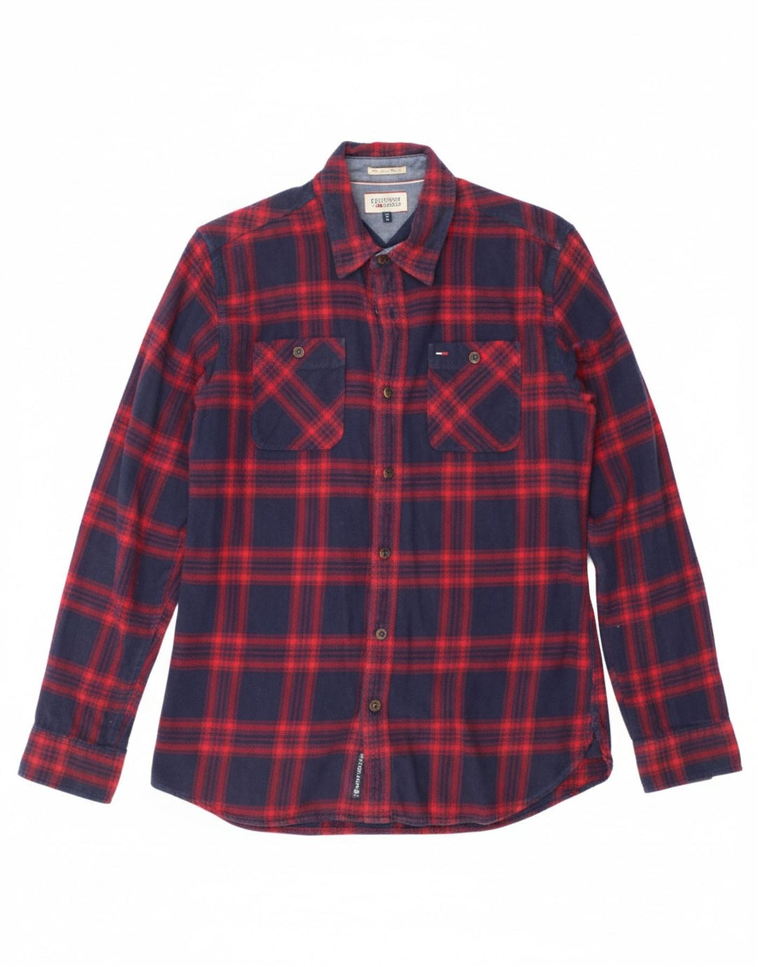 TOMMY HILFIGER Mens Flannel Shirt Medium Red Check Cotton