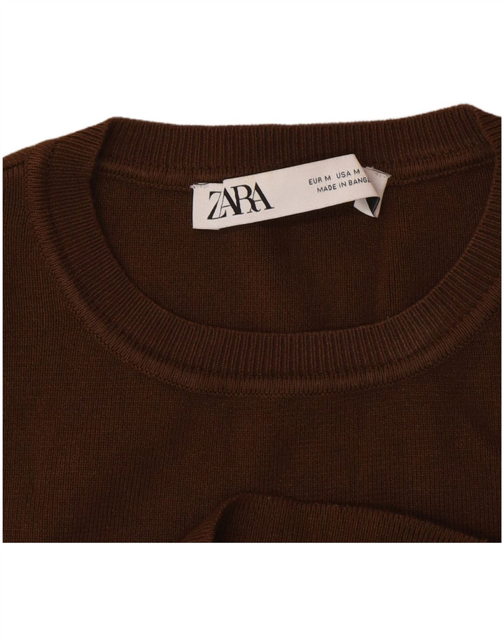 Zara Dame Ærmeløs Crop Top UK 12 Medium Brun Viscose