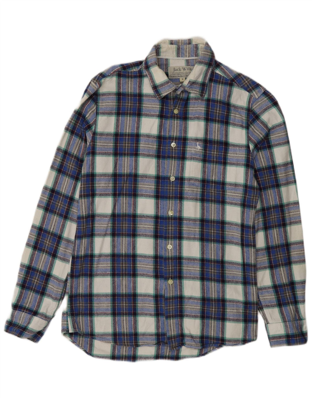 Jack Wills Mens Flannel Shirt Small Navy Blue Plaid Cotton