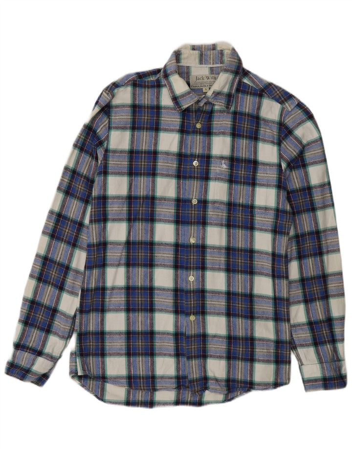 Jack Wills Mens Flannel Shirt Small Navy Blue Plaid Cotton