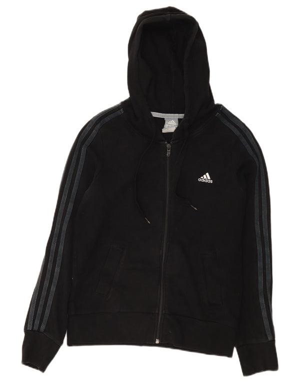 Adidas Womens Zip Hoodie Sweater UK 10 Small Black Cotton