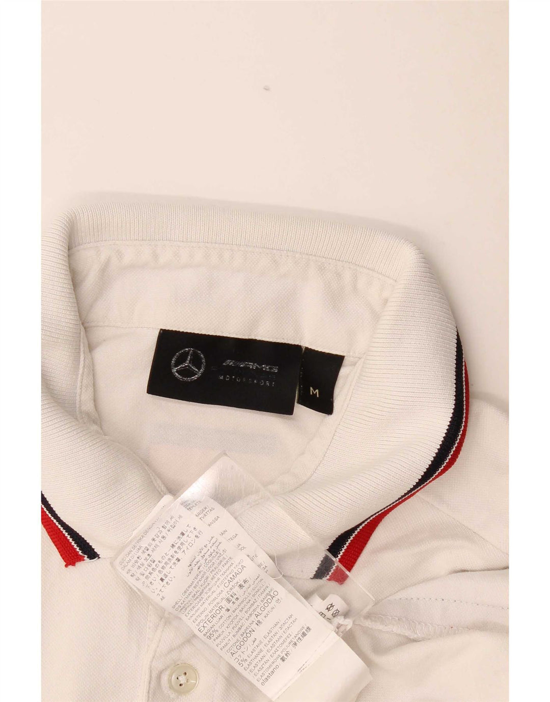 Vintage Mens Graphic Polo Shirt Medium White Striped Cotton