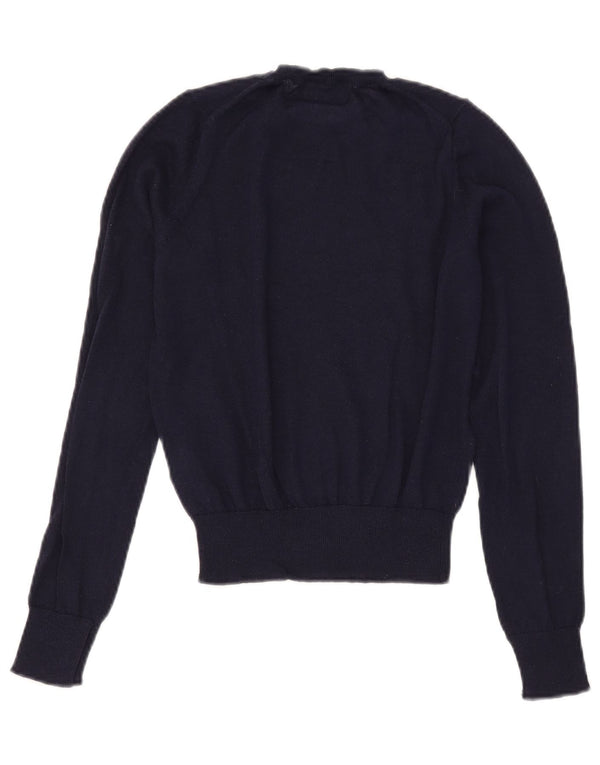 Zara Mujer Crop Crew Neck Jumper Sweater UK 10 Small Azul Marino Poliéster