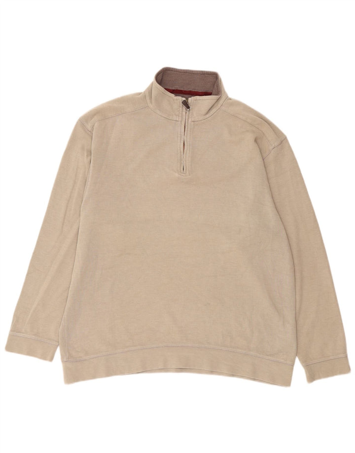 Marks & Spencer Mens Blue Harbour Zip Neck Sweatshirt Jumper Large Beige