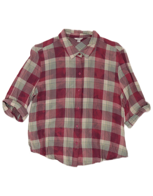 Guess Camisa de franela holgada con manga 3/4 para mujer UK 10 Small Red Plaid