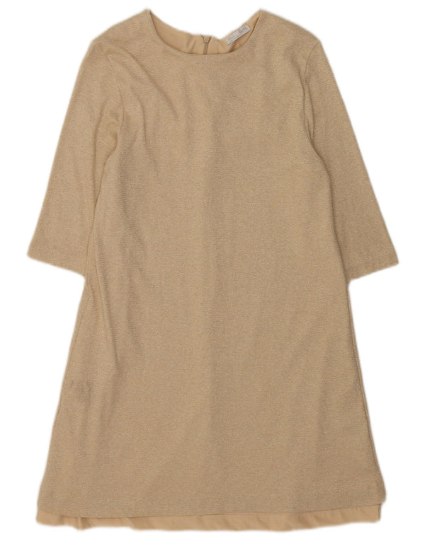 Zara Damen 3/4-Ärmel A-Linien-Kleid UK 12 Mittelbeige Viskose