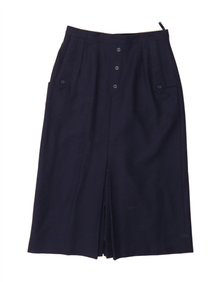 DORENE Womens A-Line Skirt UK 12 Medium W28  Navy Blue Wool Vintage Dorene and Second-Hand Dorene from Messina Hembry 