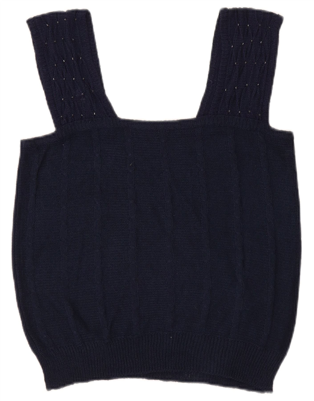 Vintage Womens Crop Knit Cami Top UK 8 Small Navy Blue