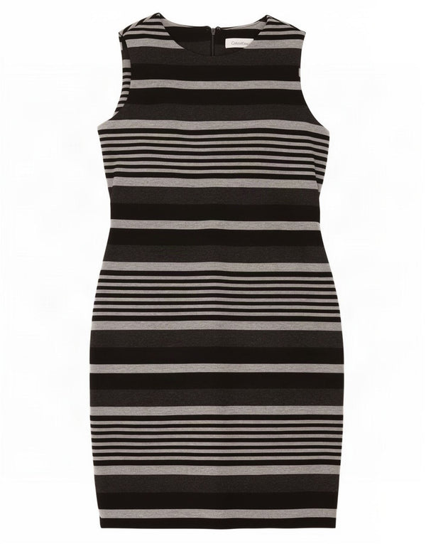 Calvin Klein Womens Sleeveless Sheath Dress UK 10 Small Grey Striped