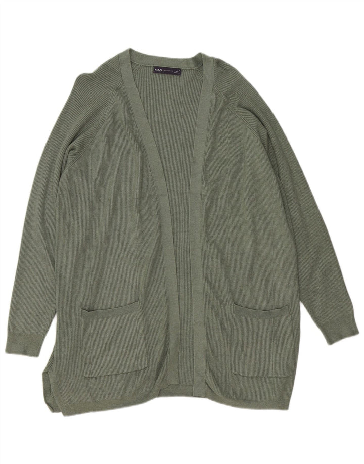 Marks & Spencer Womens Longline Cardigan Sweater UK 16 Large Khaki