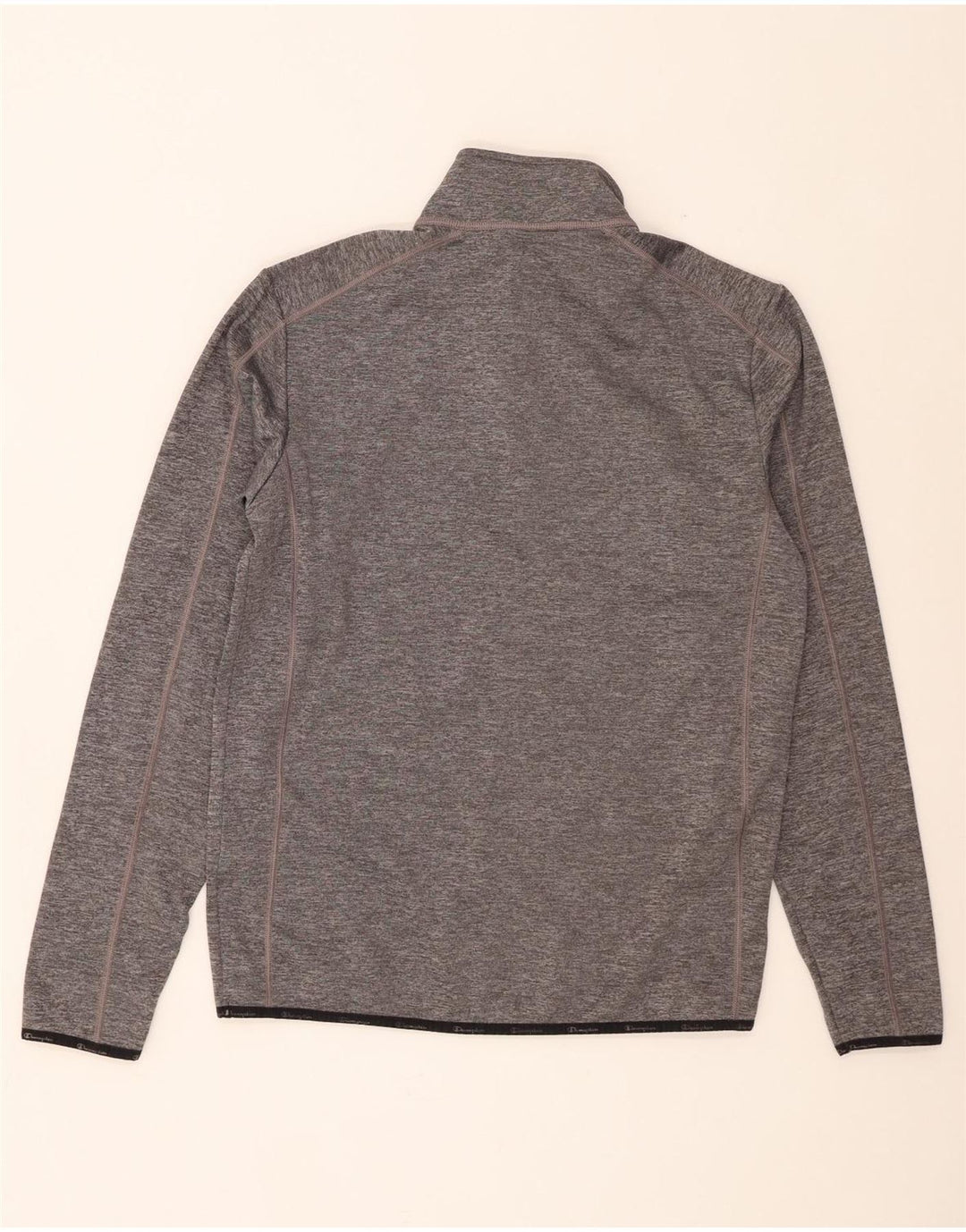 Champion Mens Zip Neck Sweatshirt Jumper Large Grey Flecked Polyester