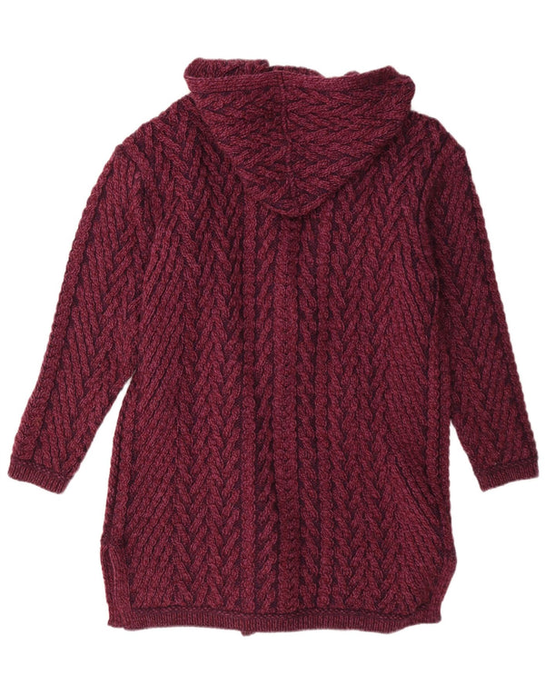 Maglione cardigan con cappuccio lungo da donna Aran Crafts UK 14 Borgogna medio