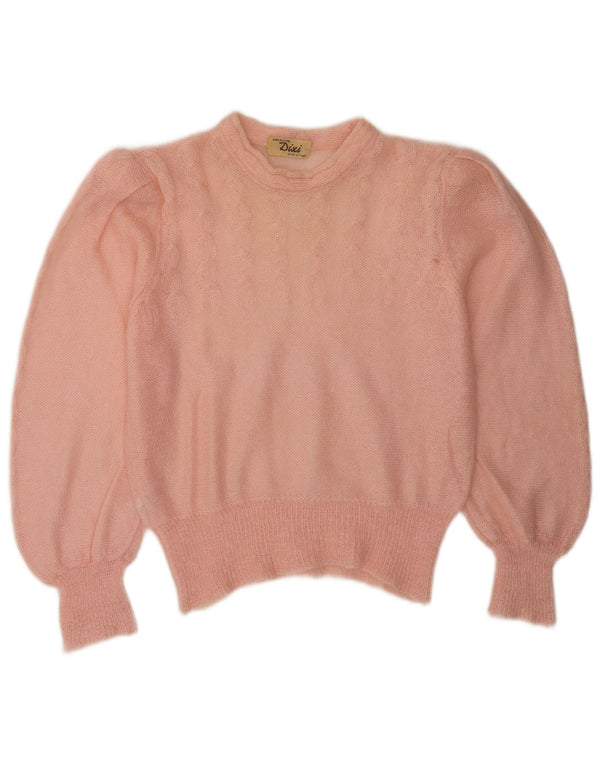 Vintage Damen Durchsichtiger Pullover mit Rundhalsausschnitt UK 14 Mittelrosa