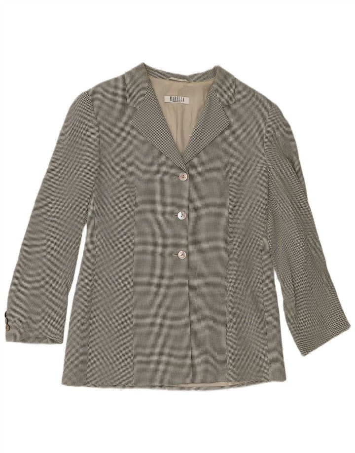Giacca blazer a 3 bottoni da donna Marella UK 14 grande viscosa pied de poule bianca