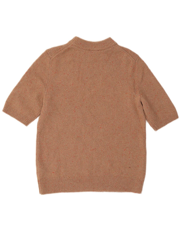 Cos Womens Short Sleeve Boat Neck Jumper Sweater UK 10 Small Brown Flecked