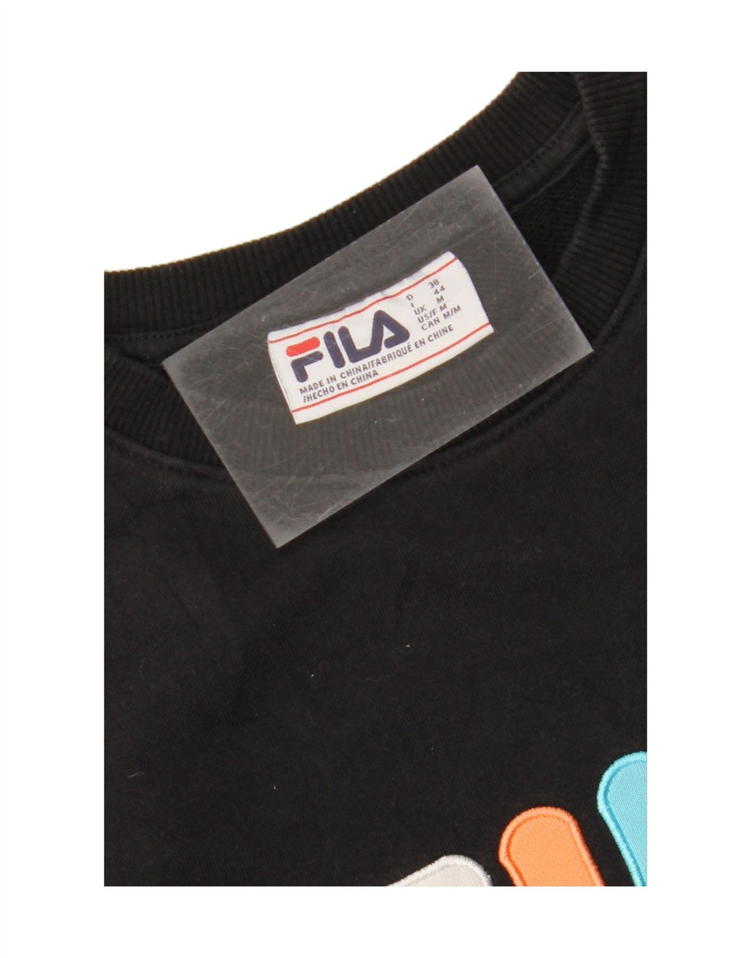 FILA Womens Graphic Sweatshirt Jumper UK 14 Medium Black Cotton Vintage Fila and Second-Hand Fila from Messina Hembry 