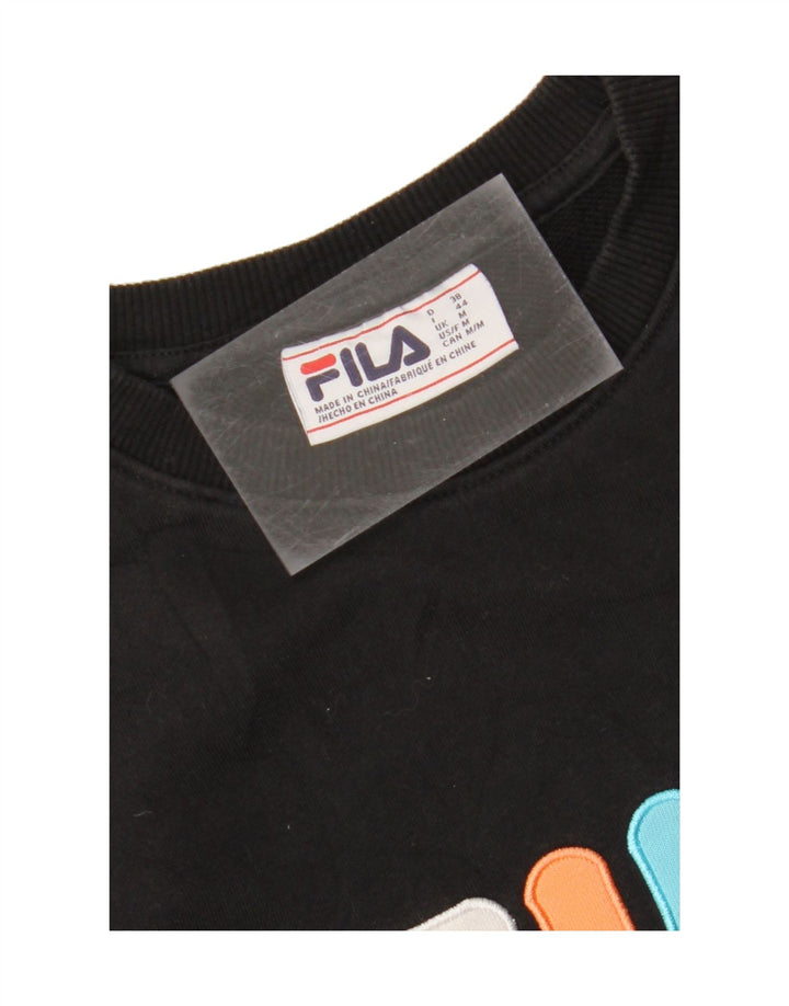 FILA Womens Graphic Sweatshirt Jumper UK 14 Medium Black Cotton Vintage Fila and Second-Hand Fila from Messina Hembry 