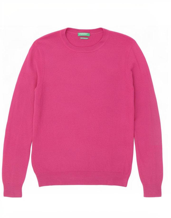 Benetton Womens Crew Neck Jumper Sweater UK 12 Medium Pink Wool