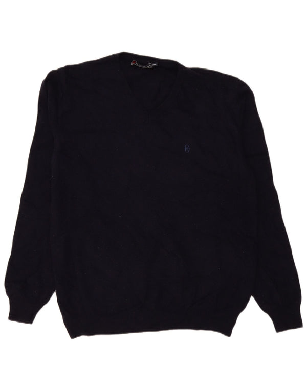 Maglione da uomo con scollo a V Conte of Florence 2XL in lana blu navy