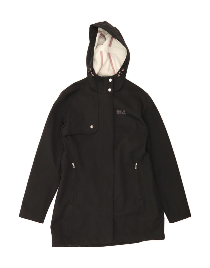 JACK WOLFSKIN Womens Hooded Windbreaker Coat UK 12/14 Medium Black Vintage Jack Wolfskin and Second-Hand Jack Wolfskin from Messina Hembry 