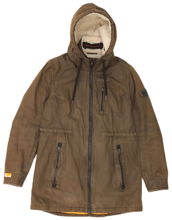 Giacca parka da uomo con cappuccio Superdry UK 40 grande poliestere kaki