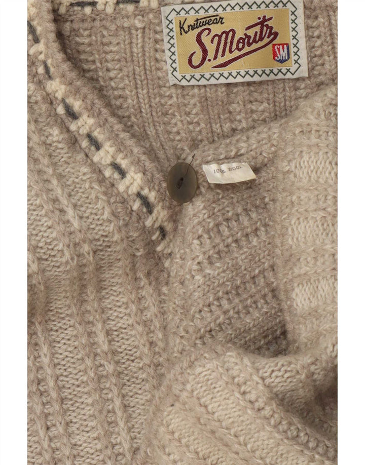 S.Moritz Mens Loose Fit Cardigan Sweater Small Beige Geometric Wool