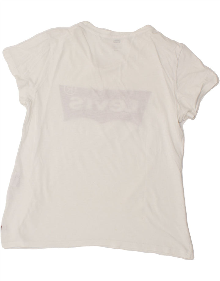 LEVI'S Womens Graphic T-Shirt Top UK 14 Medium White Cotton Vintage Levi's and Second-Hand Levi's from Messina Hembry 