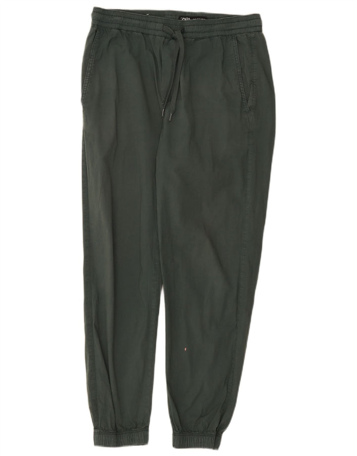 Zara Womens Joggers Trousers Medium W28 L26 Green Cotton