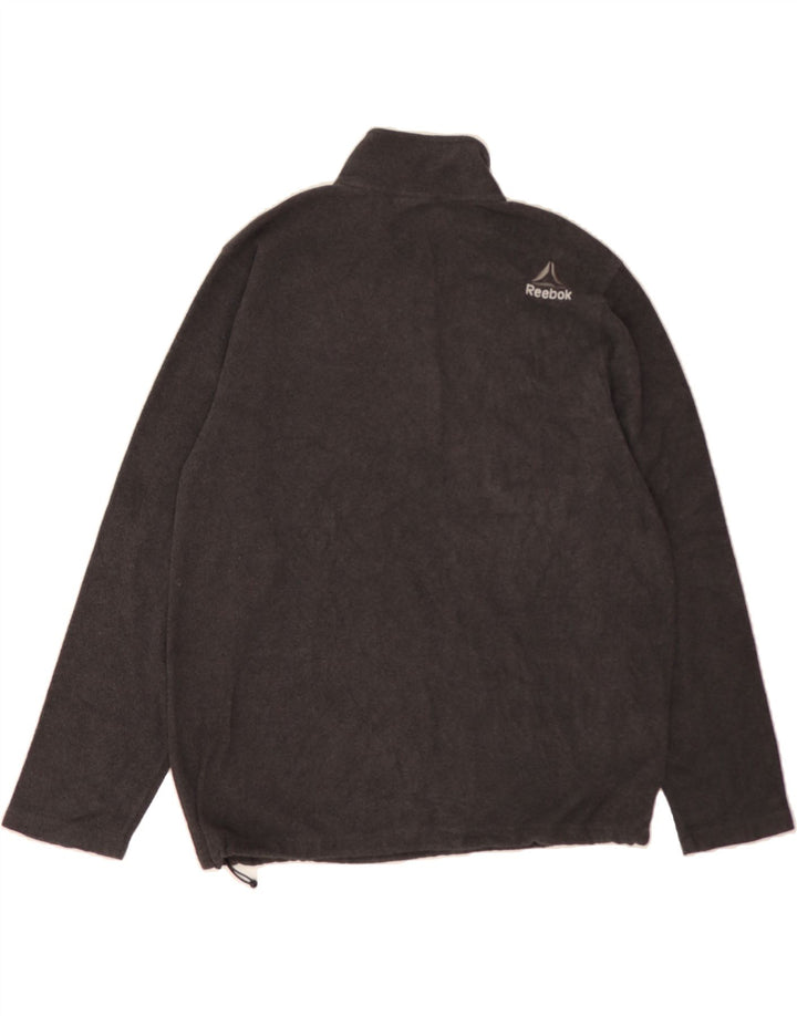 REEBOK Mens Zip Neck Fleece Jumper Large Grey Polyester Vintage Reebok and Second-Hand Reebok from Messina Hembry 