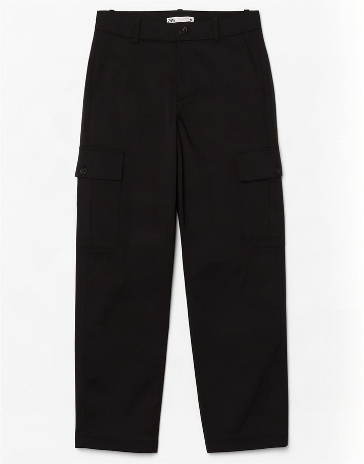 Zara Womens Straight Cargo Trousers Medium W28 L32 Black
