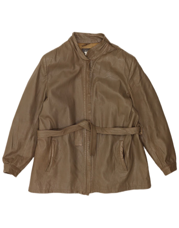 Vintage Dame Læderjakke IT 46 Stor Khaki Læder
