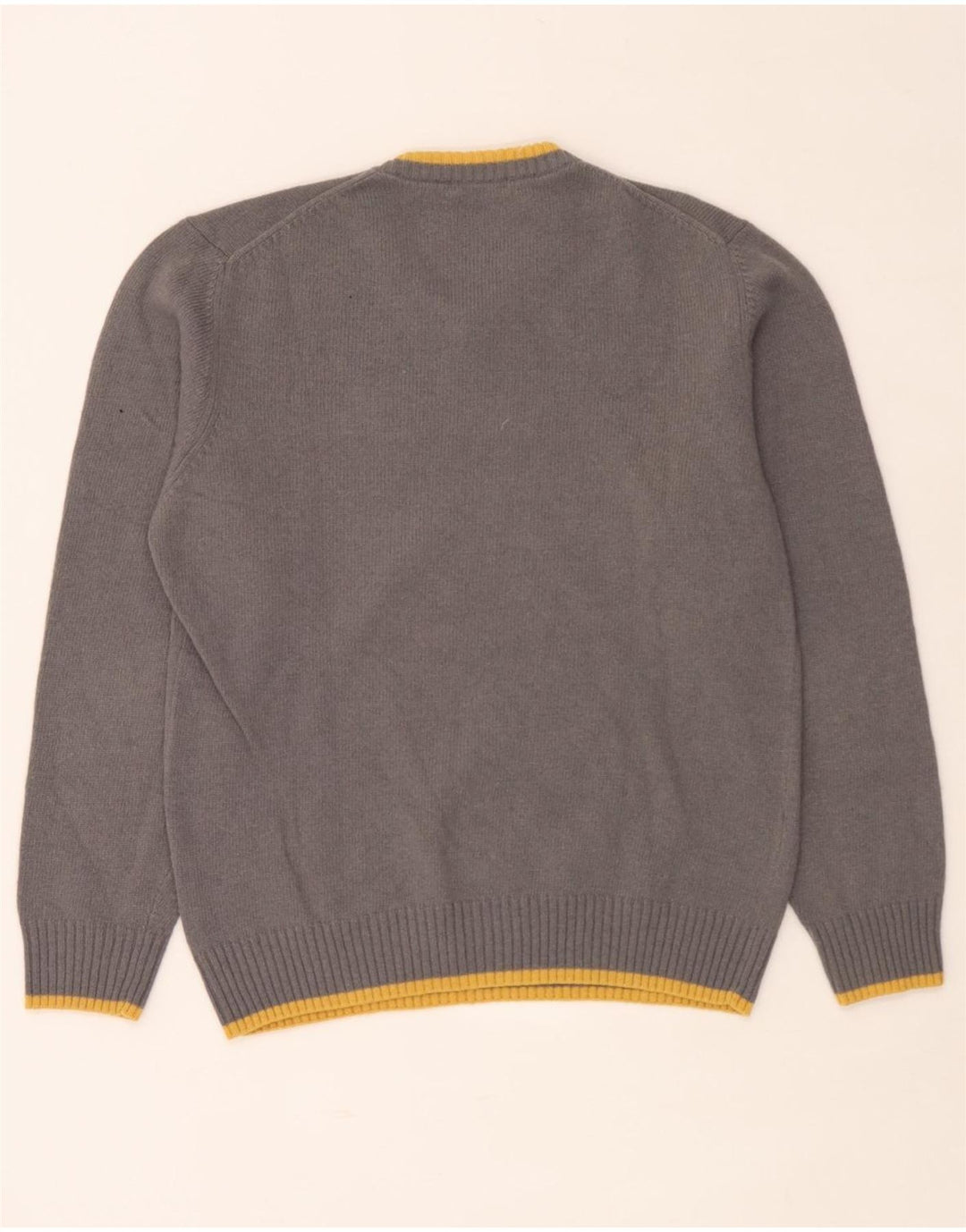 Sergio Tacchini Mens V-Neck Jumper Sweater Large Grey Striped Wool