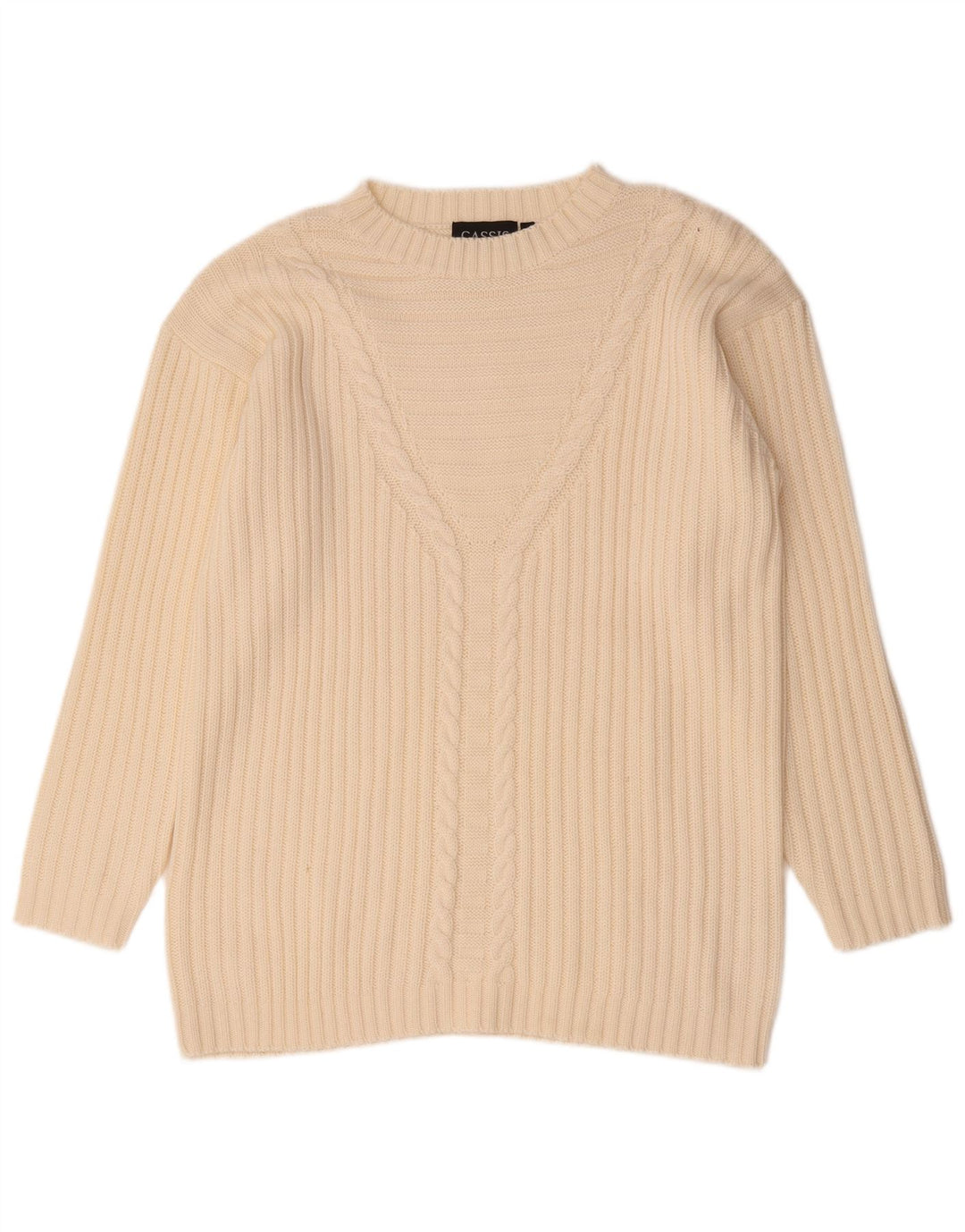 Vintage Womens Oversized Boat Neck Jumper Sweater EU 42 Large Beige