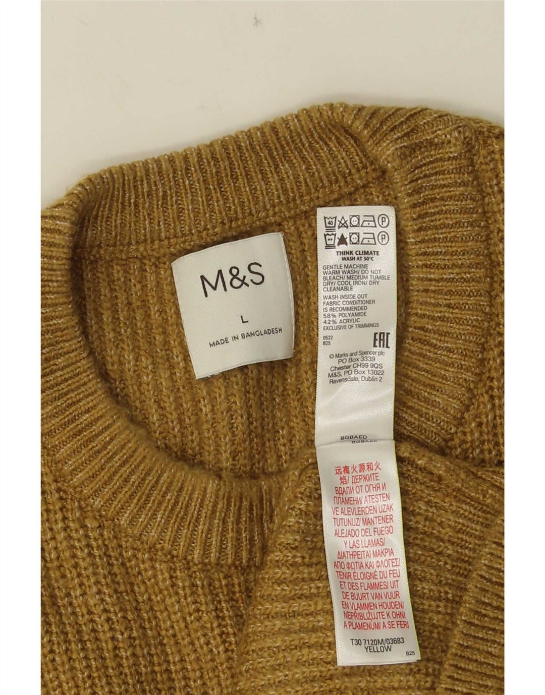 Marks & Spencer Mens Crew Neck Jumper Sweater Large Yellow Polyamide