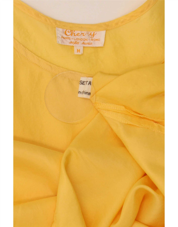 Vintage Womens Sleeveless Blouse Top UK 14 Medium Yellow Silk