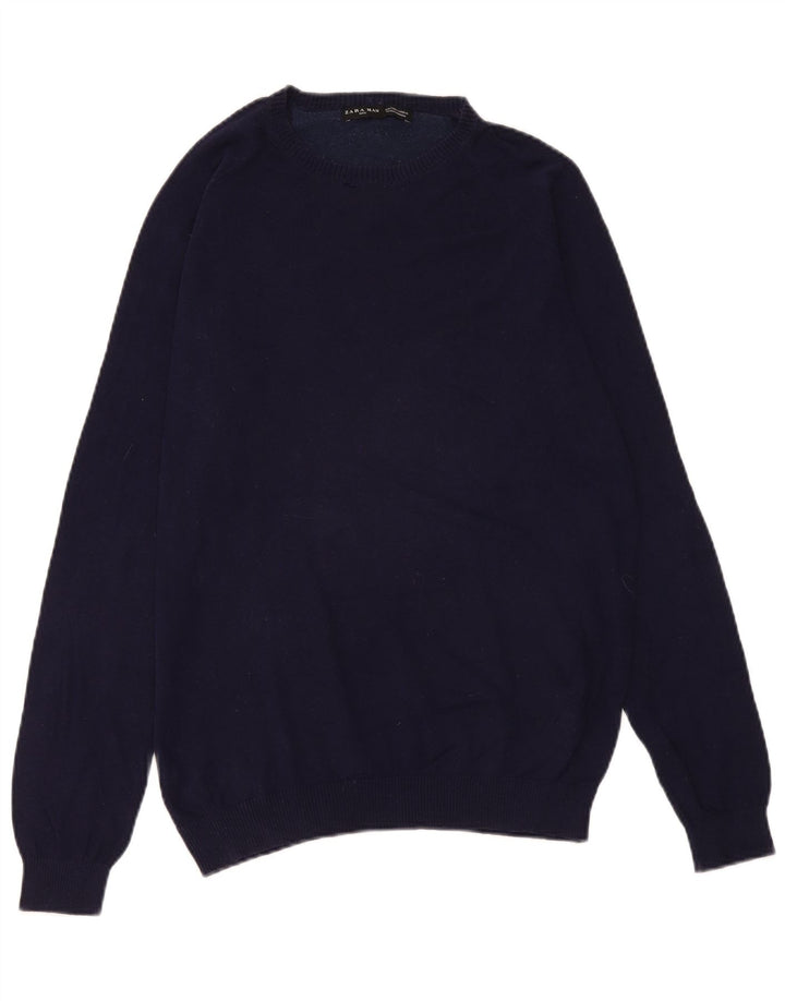 Zara Mens Boat Neck Jumper Sweater Large Navy Blue