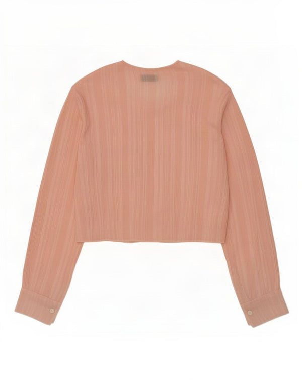 Blusa feminina vintage de manga comprida com listras rosa médio UK 14