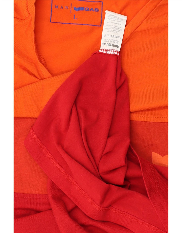 Gas Mens T-Shirt Top Large Red Colourblock Cotton