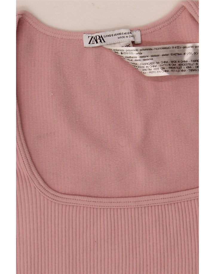 Zara Womens Crop Top Long Sleeve UK 4 XS Pink Polyamide