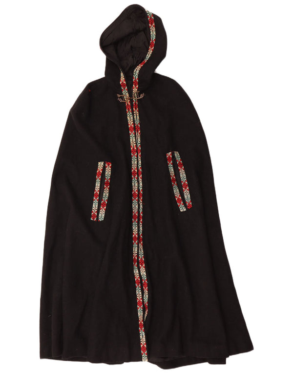 Vintage Damen Cape-Mantel mit Kapuze, Einheitsgröße, Schwarz, geometrisch