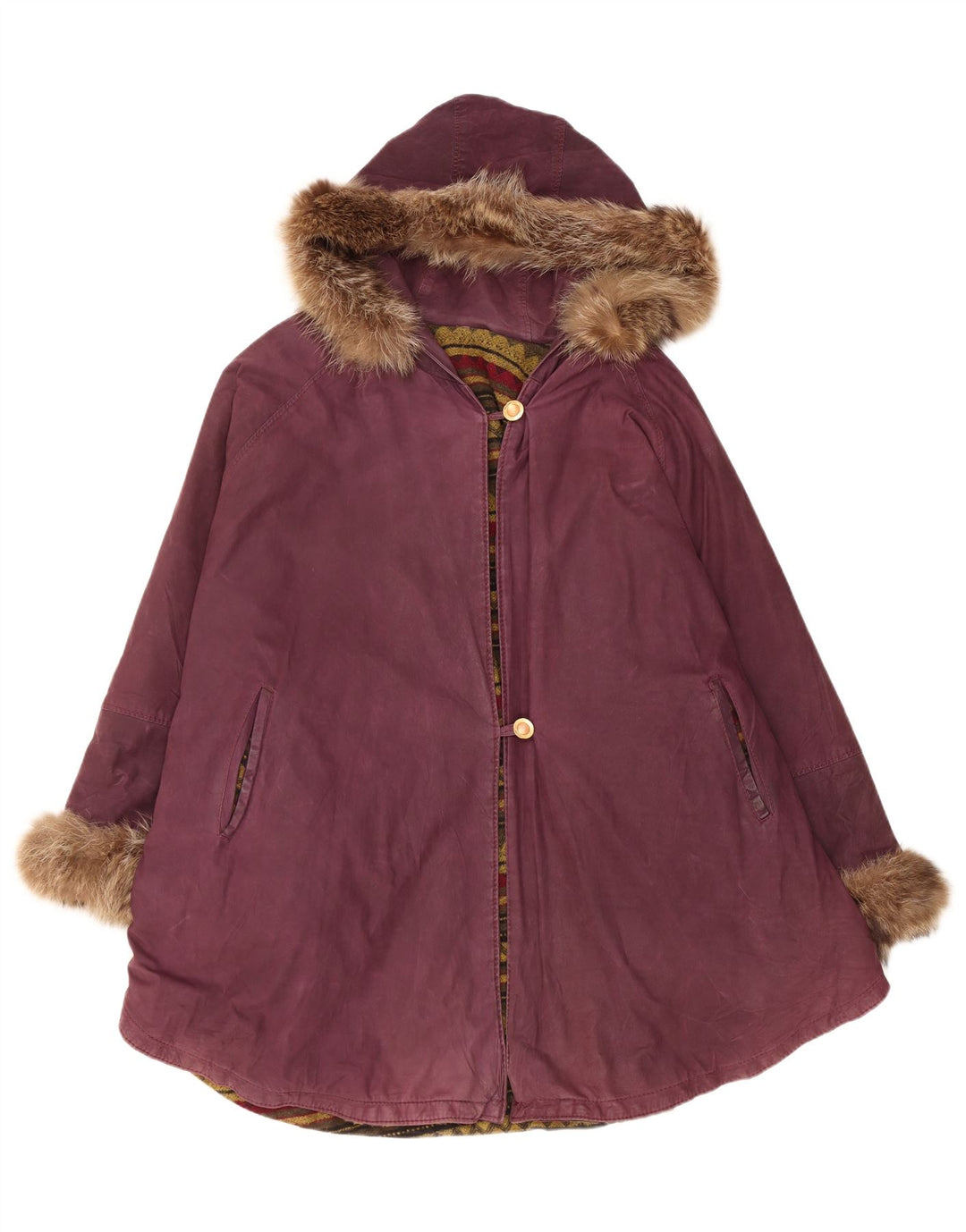 Vintage Womens Hooded Leather Poncho Coat One Size Maroon