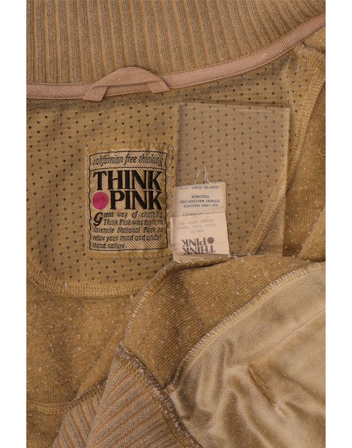 Think Pink Mens Fleece Jacket UK 38 Medium Beige Acrylic