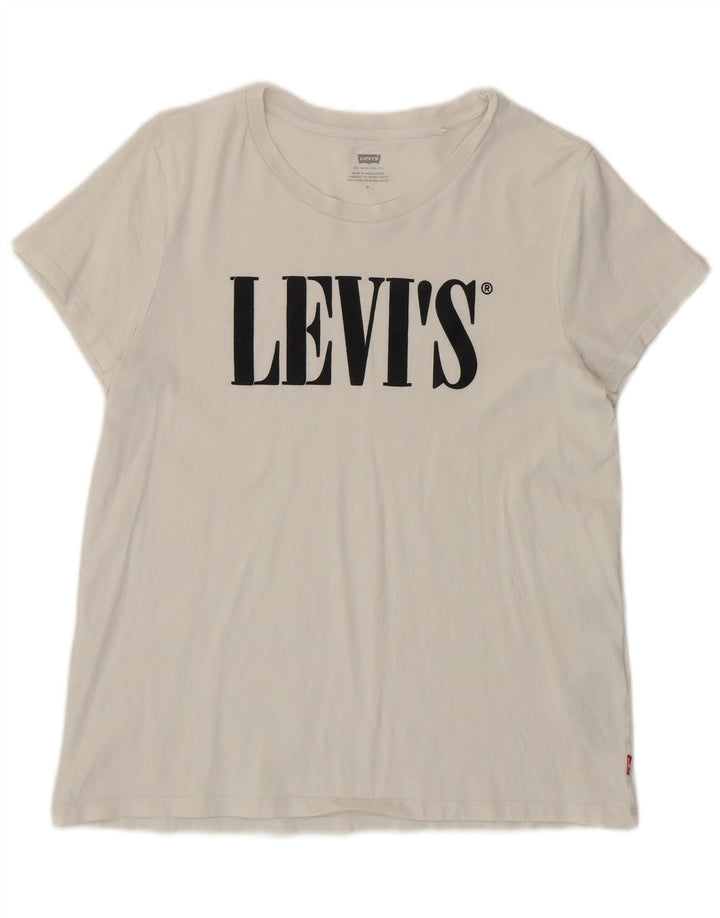 LEVI'S Womens Graphic T-Shirt Top UK 14 Medium White Cotton