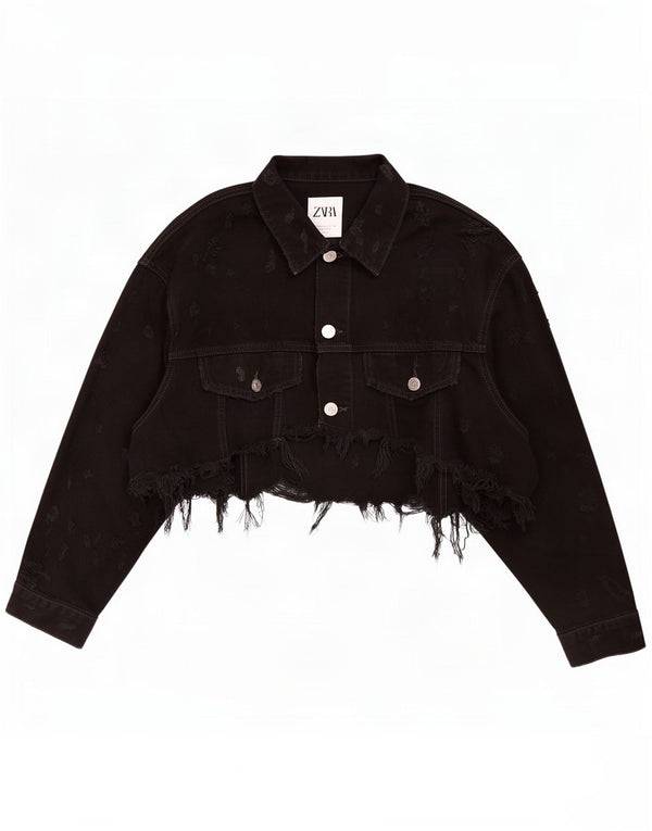 Zara Womens Crop Denim Jacket UK 12 Medium Black